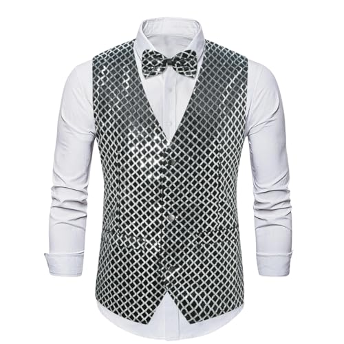 Chaleco a cuadros de lentejuelas para bodas y galas masculinas con pajarita