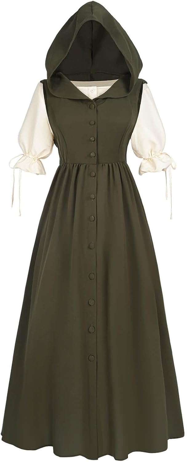 Nuoqi Renaissance Dress Women Medieval Costume Pirate Overdress with Blouse Corset Belt