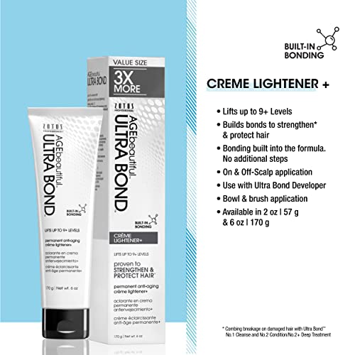 AGE beautiful Permanent Crème Hair Lightener with Ultra Bond Building | Strengthens, Protects & Nourishes | Lifts up to 9+ Levels | For Highlights & Lightening | 6 Oz
