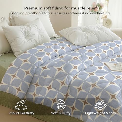 Image of AYKA Reversible AC Comforter 150 GSM Microfiber Summer Blanket Double Bed (90x100 Inches) | Geometric Diamond Design Cooling Quilt for AC Room | Soft Breathable Duvet Blue & Taupe