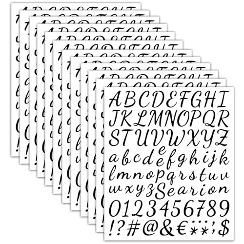 12 Sheets Vinyl Letters Numbers Stickers Kit,1008 Pcs 1 Inch Self Adhesive DIY Cursive Sticker Alphabet Number Letter Decal for Signs, Classroom Decor, Door Window,Office,Mailbox,Crafts (Black)