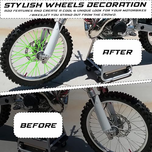 Image of NTHREEAUTO 72PCS Dirt Bike Spoke Skins Covers Motorcycle Wheel Wraps Pipe Universal for 8 inch-21 inch Rims Compatible with Harley Honda Yamaha Suzuki Kawasaki - Green