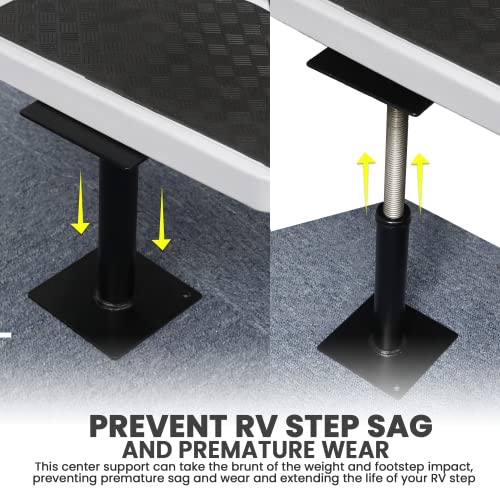 (2-Pack) Rv Step Brace Stabilizer (Black) - Adjustable Length From 7 5/8" To 14" - Heavy Gauge Steel With 1,000 Lb Max Load Rating - Rv Step Stabilizer With 3/4” Threaded Solid Metal Screw #TOP4