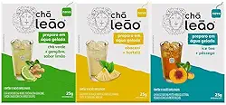 Combo Chá Gelado Leão - 30 Sachês (Abacaxi e Hortelã, Chá Verde e Gengibre, Ice tea Pessêgo)