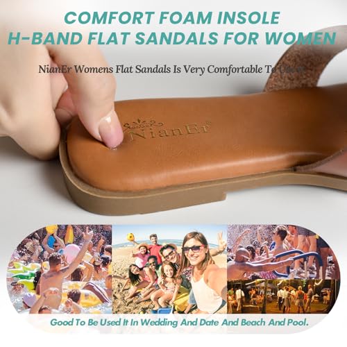 NianEr Womens Microfiber Leather Comfort Foam Support H Sandals Square Toe Dress Dressy Slip On Casual Cute Comfort Bride Bridal Wedding Designer Date Flat Sandals Summer Shoes Slides2