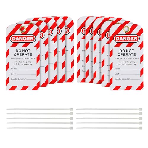 HiLKCO 10 Pack Lockout Tagout Tags OSHA Compliant Loto with 10 Zip Ties Do Not Operate Tags Electrical Equipment Repair