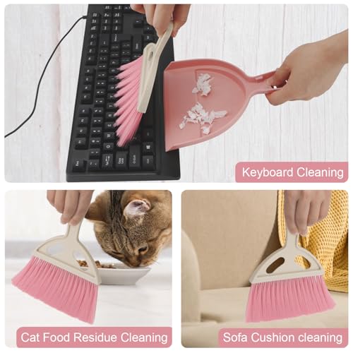 Brosay Mini-Kehrschaufel und Bürsten-Set, tragbar, kleiner Besen mit Kehrschaufel, handlicher Schneebesen und Kehrschaufel für Zuhause, Küche, Tisch, Büro, Auto, 1 Stück (Rosa) – Bild 6