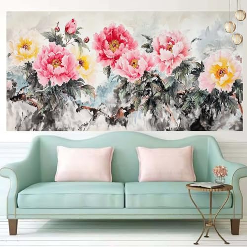 Tableau perle diamant pivoines 60x150cm, l'idée cadeau artisanat idéale