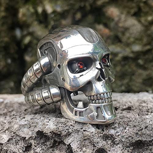 Large Terminator Ruby Eyes Skull Ring for Men 925 Sterling Silver Biker Hip Hop Rock Vintage Soldier Warrior Ring3