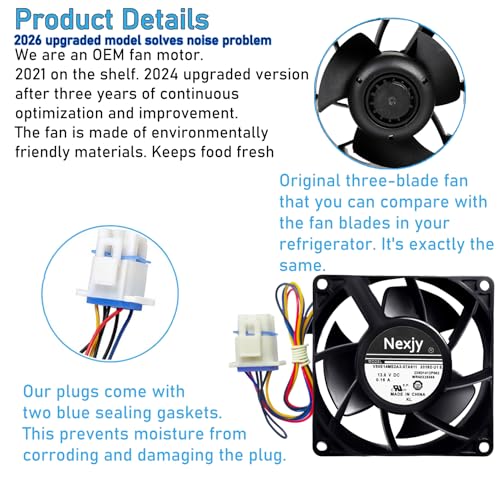 Image of 2026 Upgraded OEM WR60X26866 Refrigerator Evaporator Fan Motor for GE Refrigrator, Replace V80E14MS2A3-57A611, WR60X26030, WR60X10356, WR60X10357, Fix Noise, Stabilize Cooling -10 Years Warranty