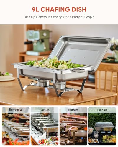 Wilprep Chafing Dish Edelstahl Buffet-Set Warmhaltebehälter Speisenwärmer Wärmebehälter Rechaud für Catering, Buffet und Party (1 Set 1x1+2x1/2 GN-Behälter) – Bild 5