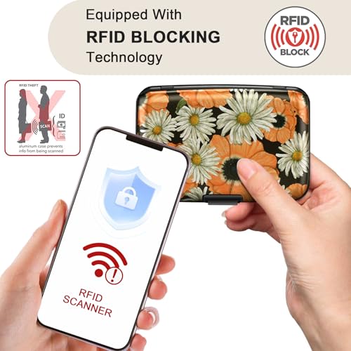 Image of ELFISH Mini RFID Aluminum Wallet Credit Cards Holder Business Card Case Metal ID Case for Men Women(Chamomile)