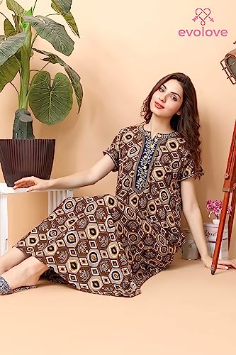 Image of Evolove Women's Viscose Liva Long Maxi Night Gown Nighty Dress with Pocket, Super Soft Comfortable (LNG-Rayon)