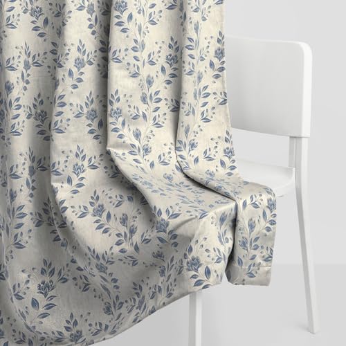 Image of haus & kinder Jacquard Window Curtains 5 Feet Long Pack of 2 Window Curtains, 5 Feet Curtains for Window (Leaf Meadow, Indigo Blue 130x152 CM)