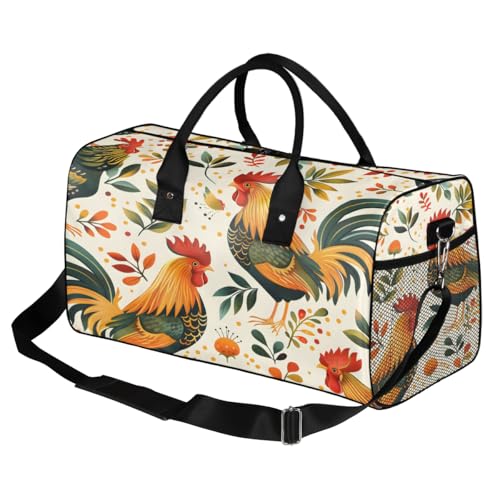 Chicken Rooster Travel Duffle Bag for Women Men Foldable Waterproof Weekender Bag Carry on Tote for Overnight Sports Gym Cocks and Hens Farm2