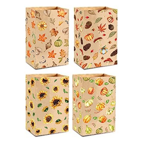 SWYOUN 24PCS Fall Treat Bags Autumn Leaves Pumpkin Gift Wrap Paper Bag Fall Harvest Thanksgiving Friendsgiving Party Supplies Candy Goodie Paper Bag Cover