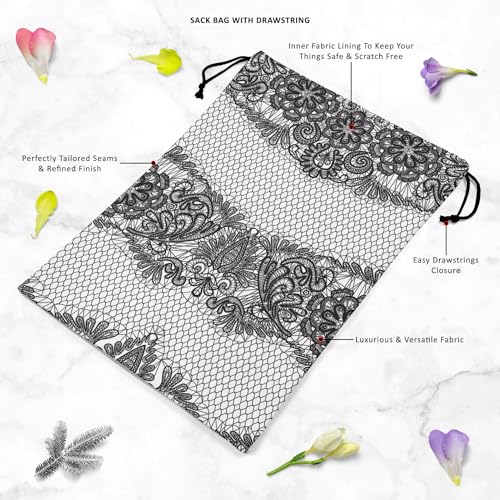Image of ArtzFolio Black Lace | Reusable Sack Bag | Bag for Gym, Storage, Vegetable & Travel
