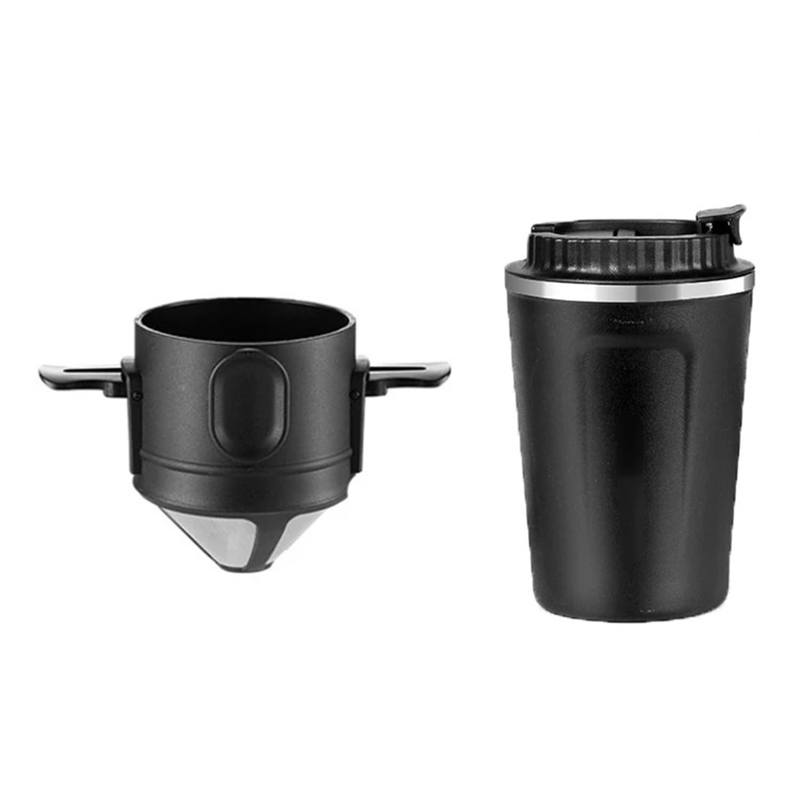 Genérico Filtro de café portátil acero inoxidable 304, soporte for té por goteo, taza reutilizable, juego tazas con gotero, utensilios(Black2)