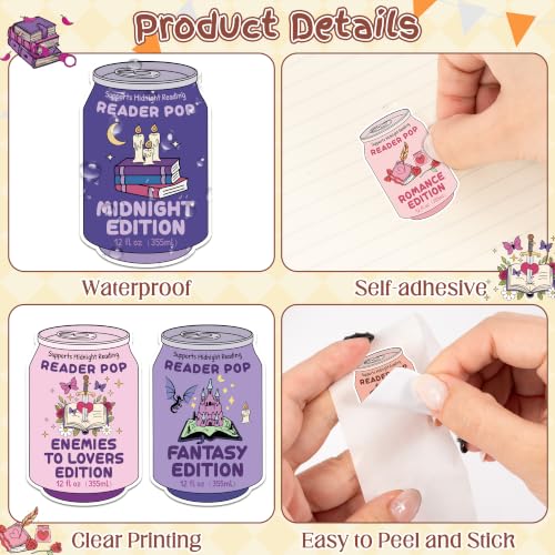 Image of Drinks Soda Ticket Sticker - 2 Roll & 10 Designs Bookish Genre Edition Design Waterproof Vinyl Self Adhesive for Laptop Water Bottle Journal Scrapbook Reading Log Classroom Reward Chart Gift