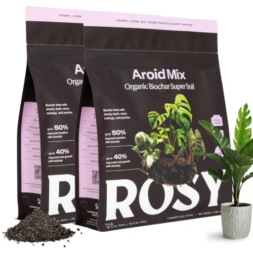 Rosy Soil Aroid Soil Mix, Chunky Biochar Potting Mix, 4 Quarts (Pack of 2)