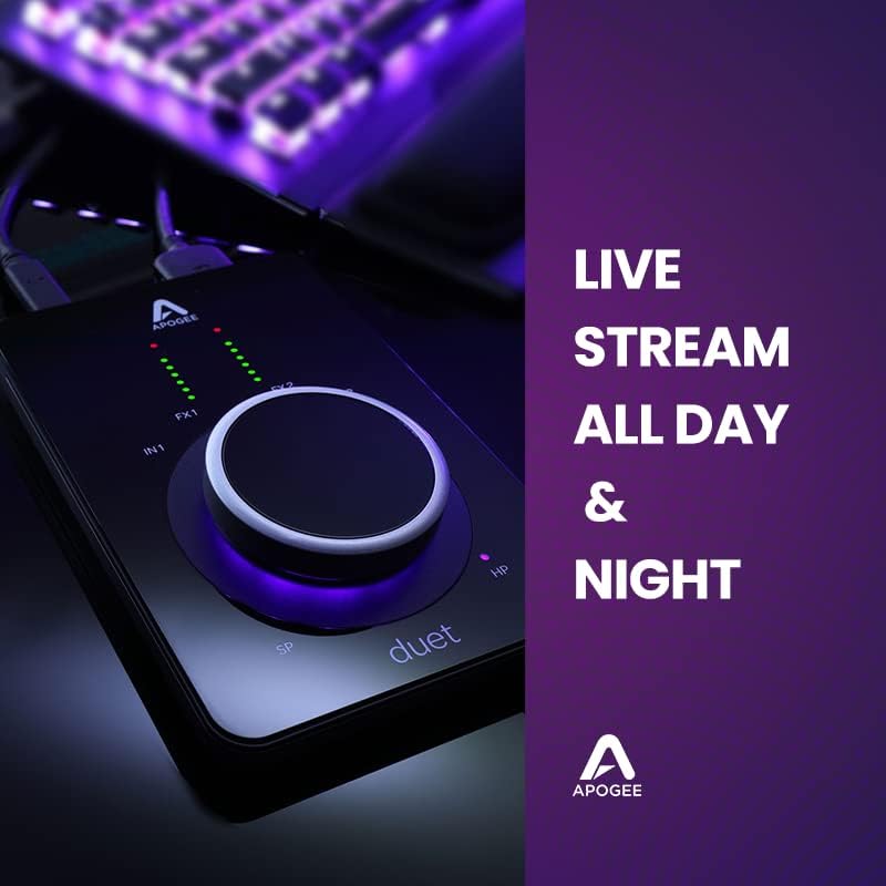 Miniatura 5 de Apogee Duet - Interfaz de audio USB de 3 a 2 canales para grabación de micrófonos, guitarras, teclados en MAC y PC, ideal para grabar, transmitir y