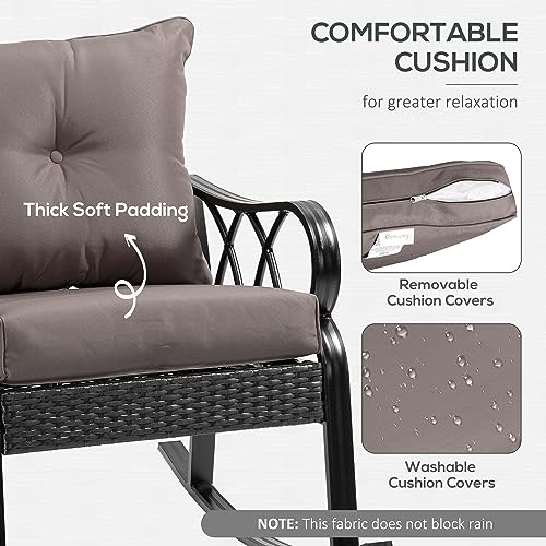 Outsunny Outdoor Wicker Rocking Chair With Padded Cushions, Aluminum Furniture Rattan Porch Rocker Chair W/Armrest For Garden, Patio, And Backyard, Grey #TOP4