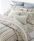 Ralph Lauren Devon Stripe Floral Full Queen 3 Pc Comforter Set Gray Cream Reversible