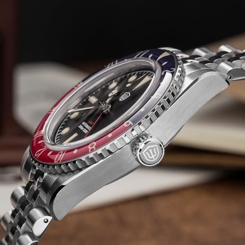 Image of watchdives GMT Watches for Men, WD6542 Men Watch NH34 Automatic Wristwatch 38mm Bubble Domed Sapphire Crystal Watches 100M Waterproof Watch