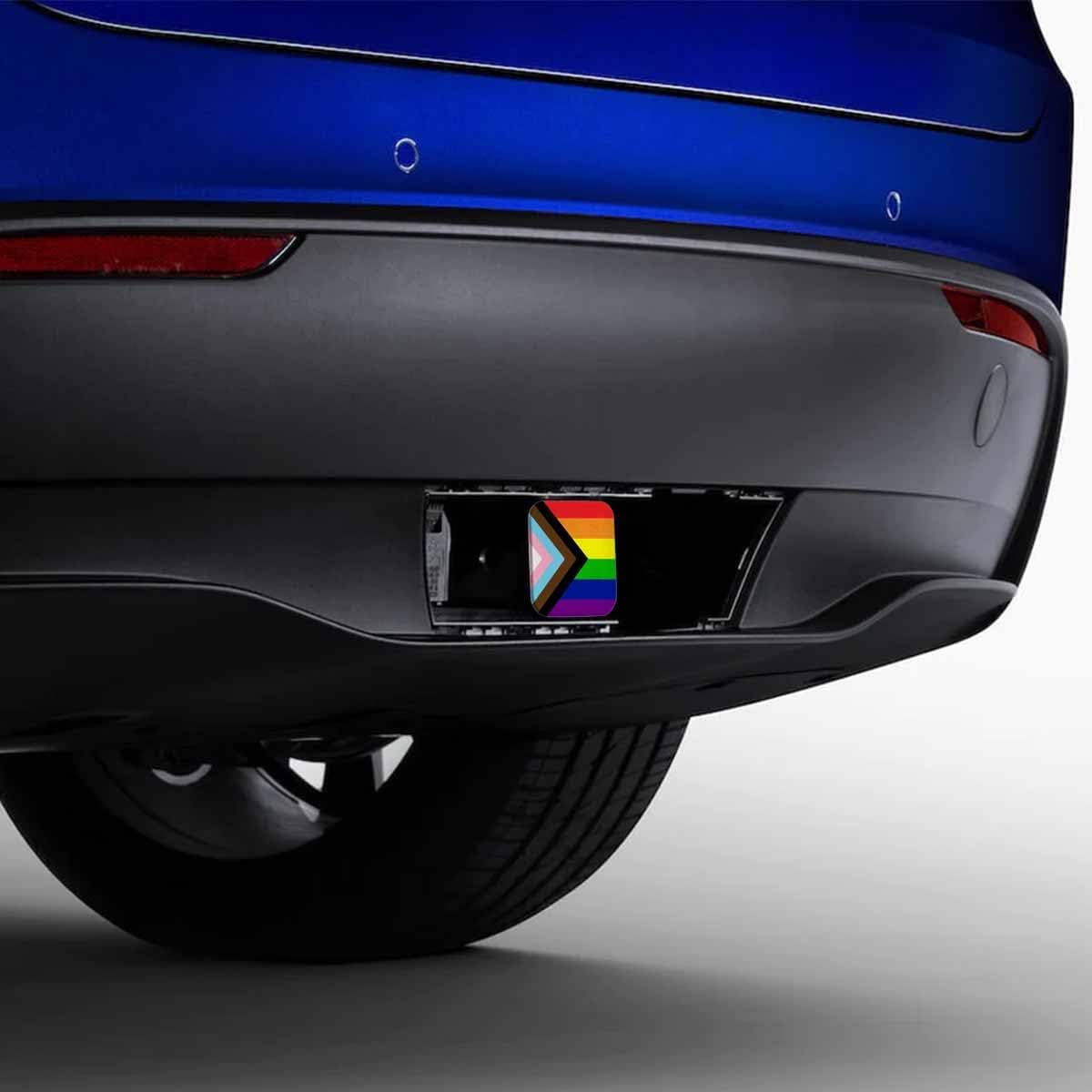 Progress Pride Flag Trailer Hitch Tube Cover Plug Cap, Rainbow Inclusive LGBT Pride Flag Lightweight Hitch Covers Protector Tow Hitch Cover Plug Cap Receiver Hitch Accessories 2 Inch