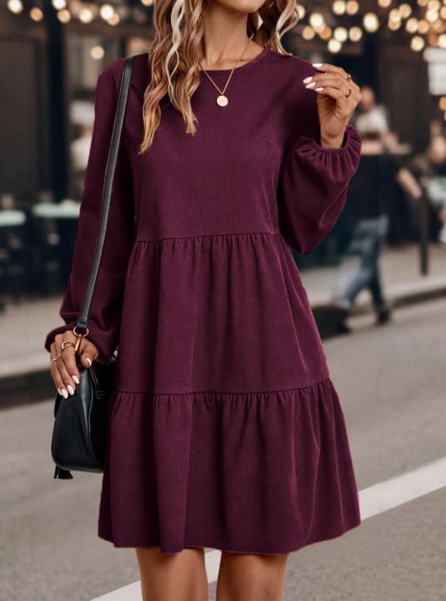 Ladies' Long-Sleeved Mid-Length Dress with a Round Neck and a Waist-Highlighting Short Style for Autumn Casual - Image 3