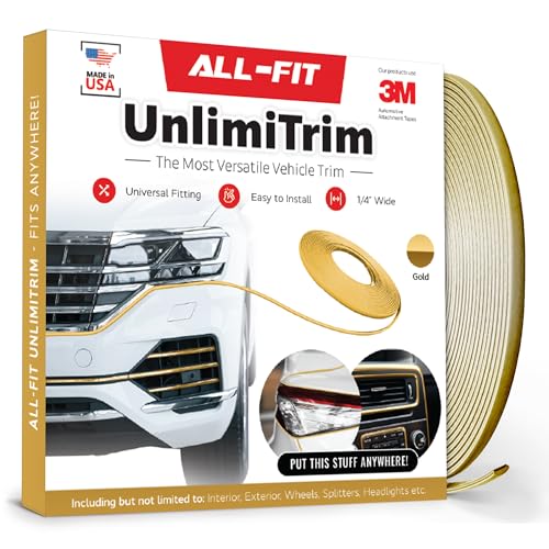 All-Fit Automotive UnlimiTrim – Universal Decorative Exterior and Interior Trim – Easy-to-Install Anywhere Automotive Exterior Accessories (0.25” W x 120” L, Gold)