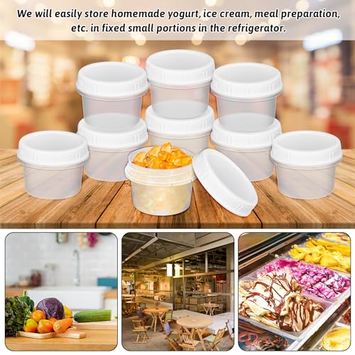 ISUSSER 10 Pack 8oz Reusable Small Plastic Containers with Screw Lids, Small Food Storage Freezer Containers, Deli Containers Stackable Food Storage Jars, Sauce Condiment Jars Lunch Box Accessories