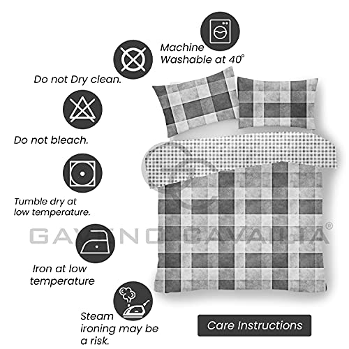 GC GAVENO CAVAILIA Checked Duvet Cover Sets Double, Super Soft Reversible Checkered Bedding Quilt Set, Grey - Image 5