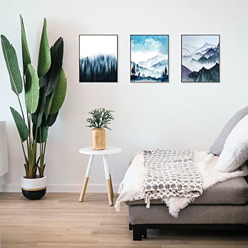 Asmaart Blue Mountain Forest Wall Art Prints Decor, Nature Canvas Poster, Pine Tree Aesthetic Contemporary Paintings Pictures For Bedroom Bathroom Home Room Set Of 3 Unframed (8X10) #TOP4