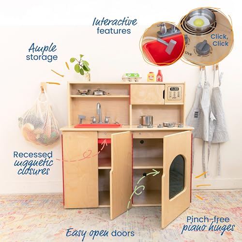 ECR4Kids 4-in-1 Kitchen, Sink, Stove, Oven, Microwave and Storage, Play Kitchen, Natural