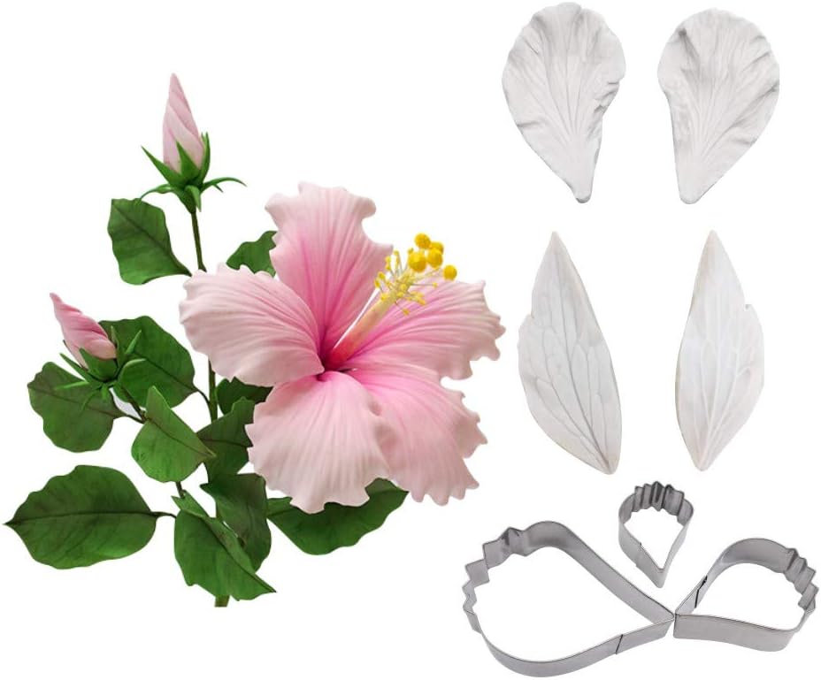 AK ART KITCHENWARE Sugarpaste Flower Craft Tools Silicone Veiner Molds and Fondant Cutters Set Cake Decorations Bakery Tools (Hibiscus)