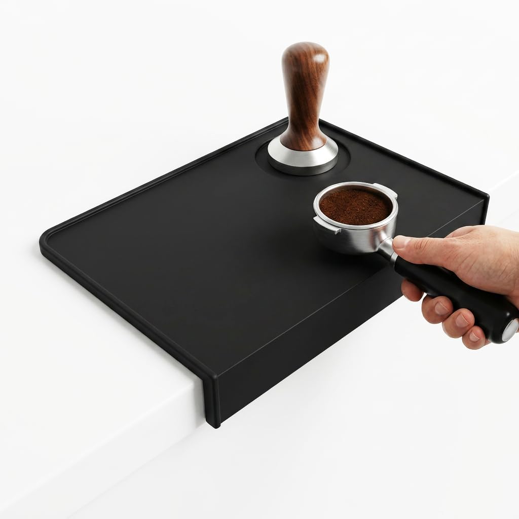 Espresso Tamping Mat, Coffee Tamper Mat, Black Food Grade Silicone Pad, Coffee Tamp Station, Espresso Accessory, 8Inch X 6Inch Coffee Tamping Mat, Waterproof and Heat Resistant (Black)
