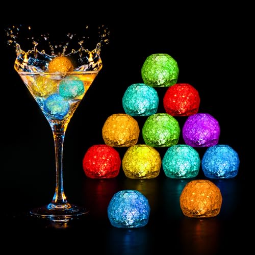 Light Up Ice Cubes, 12/60 Pack Reusable LED Glow Cubes for Drinks, Water-Activated, Flashing Light Cube for Cocktails, Club Bar & Party