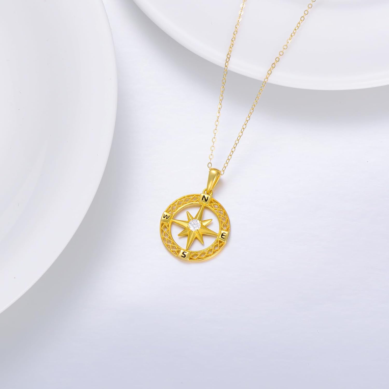 14K Gold Compass Necklace for Women, Yellow Gold Compass Pendant Necklace Travel Jewelry Birthday Christmas Graduation Gift for Mom Daughter Her Wife, 16+2 Inch - Image 5