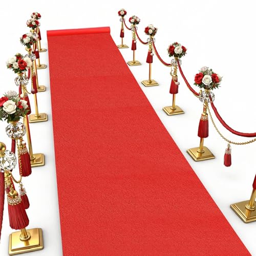 Bcuuozeeing Rot Teppich Läufer Party Teppich Event Teppich Rutschfester Red Carpet Empfangsteppich für Hochzeit Weihnachten Erntedankfest Outdoor Zubehör Hochzeit Party Flur (1 x 3 m)