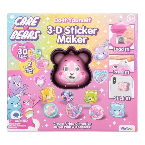 Paladone WeCool Care Bears Fabricant de Stickers 3D DIY pour Enfants, Kit d'Art Officiellement Licencié pour Filles et Garçons Fabrique 30 Autocollants Personnalisés, Cadeau et Jouet Créatif Amusant