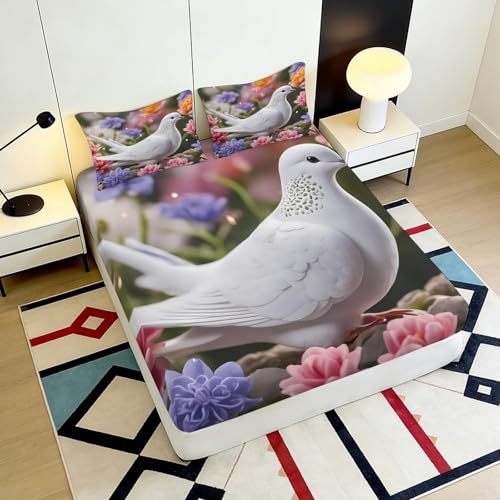 Drap-housse microfibre antidérapant avec motif colombe 3D