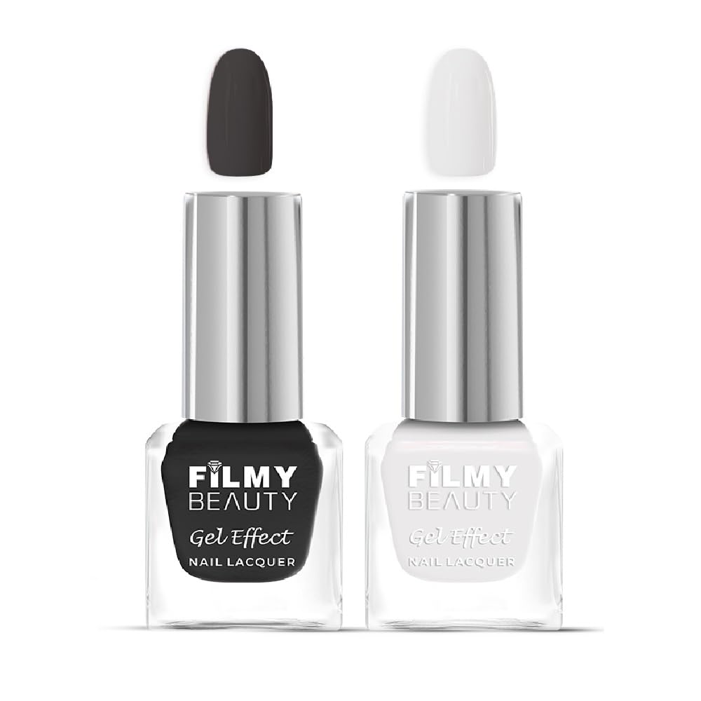 Gel Effect Nail Polish Set of 2 | Glossy Quick-Dry Finish | Long-Lasting & Chip-Resistant Formula (10 ml Each) (Viviene (Black, Matte White))-image-26