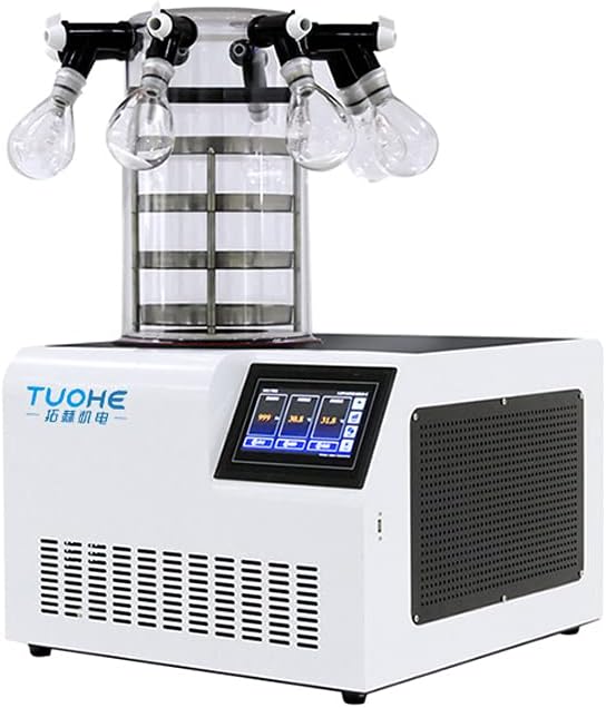 TUOHE-Desktop Lab Vacuum freeze dryer, freeze-drying area 0.12m2, 200mm four-layer tray, pre-freezing function, for biological research, chemical industry, food processing freeze-drying (THLG-10C)