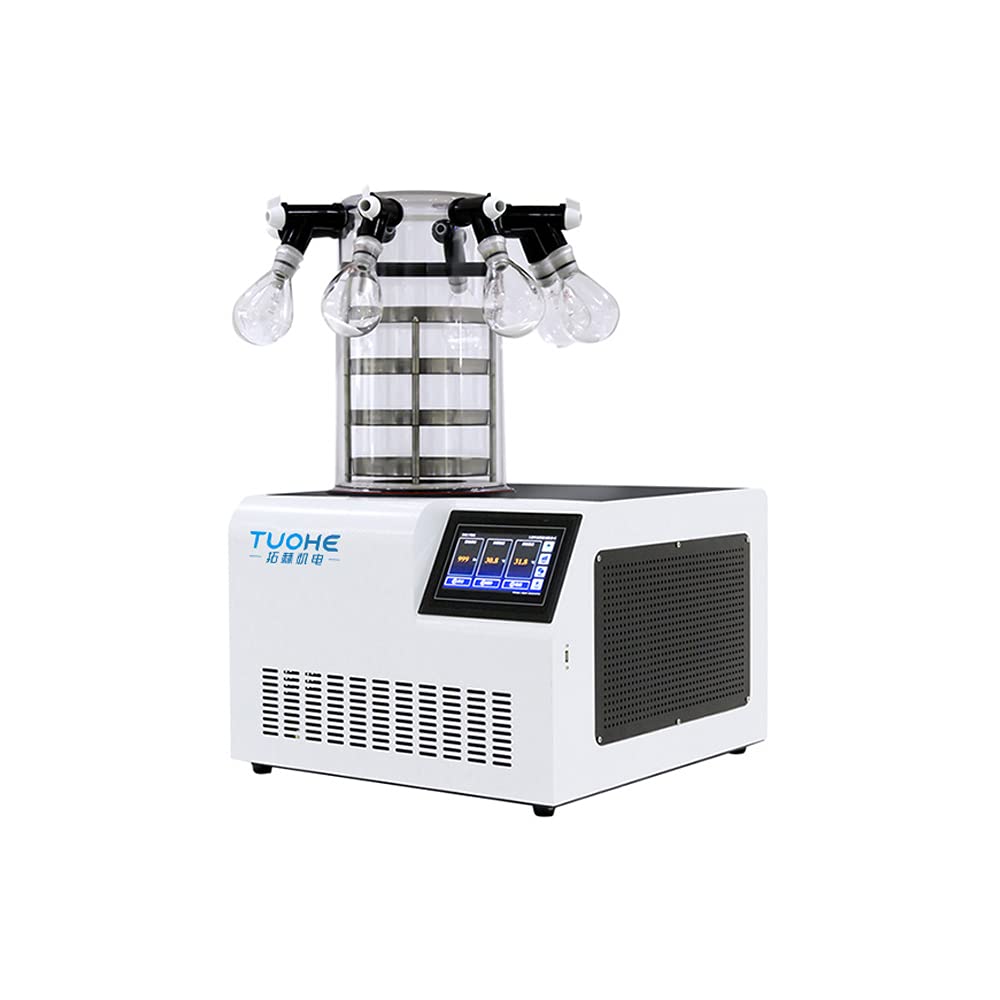 TUOHE-Desktop Lab Vacuum freeze dryer, freeze-drying area 0.12m2, 200mm four-layer tray, pre-freezing function, for biological research, chemical industry, food processing freeze-drying (THLG-10C)
