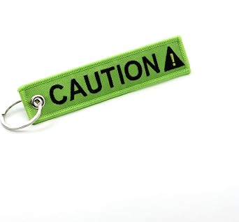 Rotary13B1 CAUTION - Key Chain/Jet Tag, Lime Green with Black Embroidered Letters