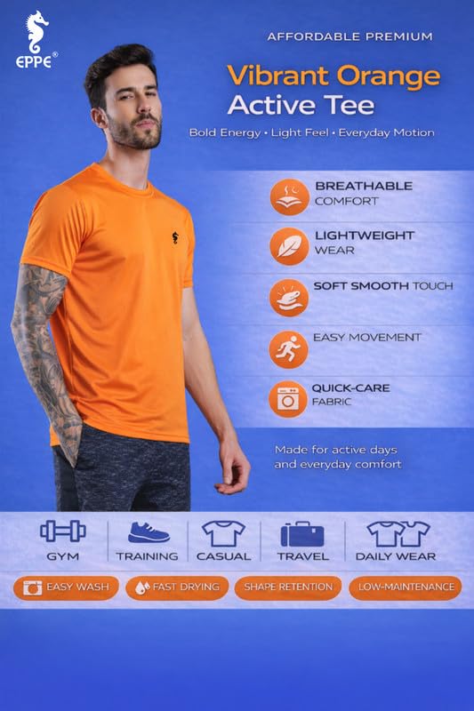 Image of EPPE Men's Round Collar T-Shirt | Regular & Dry Fit Summer Stylish Casual Tee | Polyester Half Sleeve T-Shirts for Men.