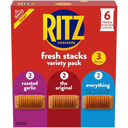 Image of RITZ Fresh Stacks Crackers Variety Pack, 3 Flavors, 6 Multi Snack Packs | Original, Everything, and Garlic Butter, Travel Snacks, Individually Wrapped