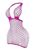 SweatyRocks Women's Fishnet Lingerie Dress Open Back Sleeveless Babydoll Lingerie Hot Pink One-Size