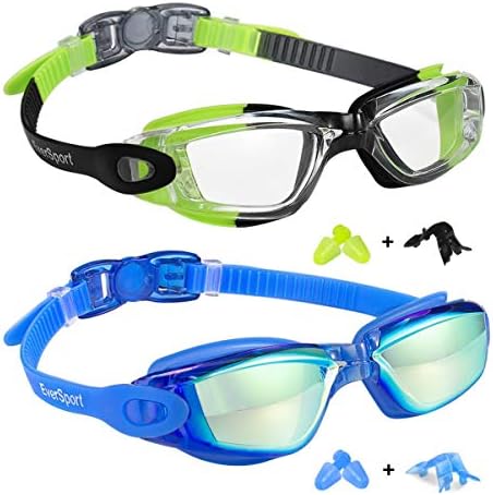 EverSport Kids Swim Goggles, Pack of 2 Swimming Goggles for Children Teens, Anti-Fog Anti-UV Youth Swim Glasses Leak Proof for Age4-16